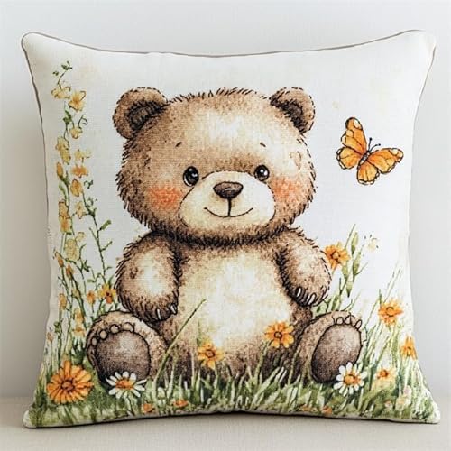 ANSIWEIGO Kreuzstich Kissen Stickpackung Grasbär 18x18 Zoll Kreuzstich-Set,Komplettes Kissen Mit Dekoration,Handarbeit,Stickerei,Für Erwachsene,Kunst,Kreatives Geschenk,DIY,Stickerei von ANSIWEIGO