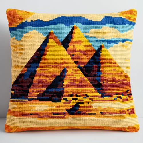 ANSIWEIGO Latch Hook Kissen set,Knüpfkissen Handarbeitsset für Anfänger Erwachsene oder Kinder Kissen selber machen,DIY Knüpfpackung Kissenbezug for Sofa Deko,43x43 cm,Ägyptische Pyramiden von ANSIWEIGO