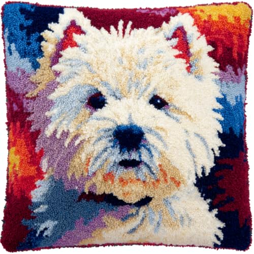 ANSIWEIGO Tier Hund Knüpfkissen Zum Selber Knüpfen,West Highland White Terrier,Knüpfset Kissen Hundemotiv,Handgemachte Geschenke Knüpfteppich Für Kinder Und Erwachsene Knüpfset,17x17 in von ANSIWEIGO