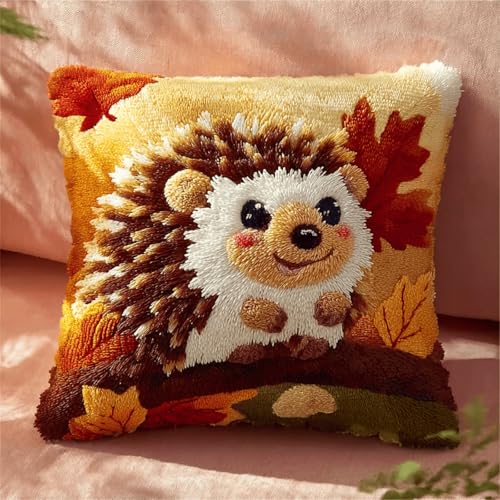 Familienzeit kreativ gestalten,Knüpfkissen Set 43x43 cm für gemeinsame Bastelprojekte,Süßer Igel,Latch Hook DIY Kit inkl. Garn, Haken & Anleitung von ANSIWEIGO