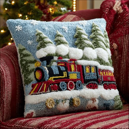 Knüpfkissen Set Weihnachten,DIY Latch Hook Kit für Familienbasteln im Winter,Komplettset mit Canvas,Garn & Anleitung, geeignet für Kinder ab 8 Jahren - 2 von ANSIWEIGO