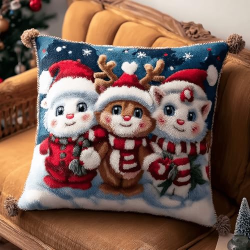 Latch Hook Kissen Weihnachten 43x43 cm,DIY Knüpfkissen Set mit Canvas & Garn,Handarbeitsset mit festlichem Motiv, Inkl. Kissenhülle & Anleitung - 9 von ANSIWEIGO