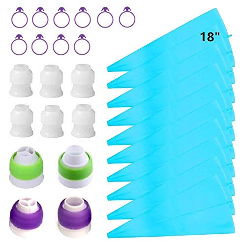ANSLYQA 30 Stück Spritzbeutel-Set mit 10 Stück [45,7 cm] wiederverwendbaren Silikon-Spritzbeuteln, 10 Kupplungen und 10 Frostingbeutelbinder für Kuchendekoration von ANSLYQA