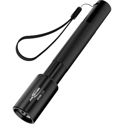 ANSMANN LED Taschenlampe in schwarz T150, Outdoor Leuchte mit hocheffizientem Reflektorsystem, 150 Lumen & Spritzwassergeschützt IP54, Ideal für Gassigehen, Wandern, Joggen, etc. von Ansmann