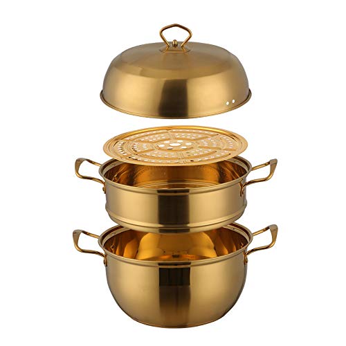 ANSNOW 3-Stufiges Premium-Dampfgartopf-Set Aus Robustem Edelstahl,Ehend Aus 2-Stufigem Kochtopf, 1 Dampfsepta Und Topfdeckel | Dampftopf-Set Für Alle Kochflächen/Gold von ANSNOW