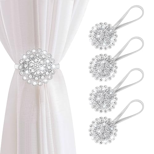ANSNOW Magnetische Vorhang-Raffhalter, 4 Stück, Metall-Vorhang-Raffhalter, Für Den Innen- Und Außenbereich, Dekorative Vorhänge-Clips, Schnalle Mit Kristall-Blumenperlen Für Dünne Oder Dicke Vorhäng ANSNOW Magnetische Vorhang-Raffhalter, 4 Stück, Metall-Vorhang-Raffhalter, Für Den Innen- Und Außenbereich, Dekorative Vorhänge-Clips, Schnalle Mit Kristall-Blumenperlen Für Dünne Oder Dicke Vorhäng von ANSNOW