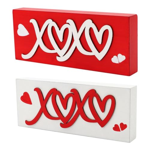 ANSO FröHliche Valentinstag-Dekorationen, Kiss Valentines-Schild, 2-Teiliges Holzblock-Set, Valentinstag- ANSO FröHliche Valentinstag-Dekorationen, Kiss Valentines-Schild, 2-Teiliges Holzblock-Set, Valentinstag- von ANSO