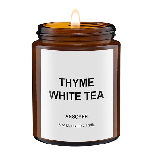 ANSOYER Massagekerze,128 ml, Kerze für Entspannung, natürliche Rohstoffe, Kokosöl, Sojaöl, feuchtigkeitsspendend, nährend (Thymian Weißer Tee) von ANSOYER