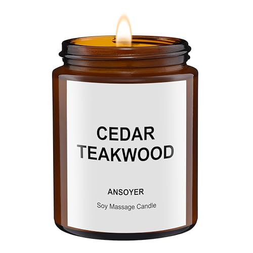 ANSOYER Massagekerze,128 ml, Kerze für Entspannung, natürliche Rohstoffe, Kokosöl, Sojaöl, feuchtigkeitsspendend, nährend (Zedernholz-Teak) von ANSOYER