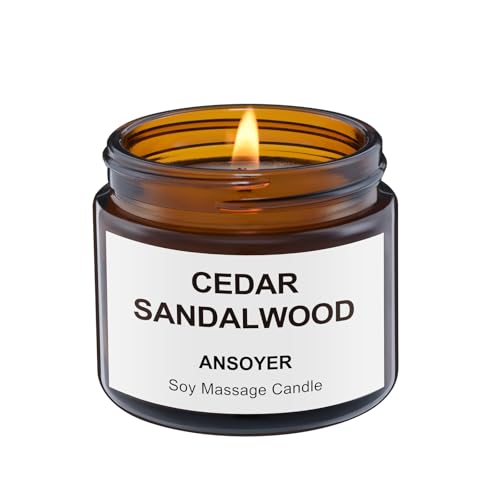 ANSOYER Massagekerze - Basis Soja + Hanfsamenöl - Massageöl & Körperöl Lotion Kerze - Home SPA Kerze zur Entspannung - 1.77OZ (Zedernholz Sandelholz) von ANSOYER