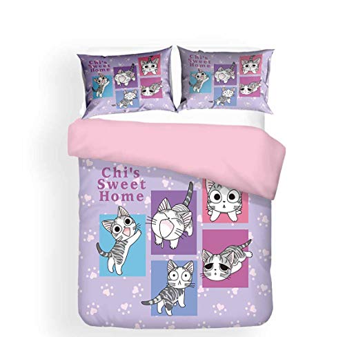 ANSSON Chi's Sweet Home Kinder Bettwäsche Anime Bettbezüge und 2 Kissenbezug,Katze Muster Bettwäsche-Sets fur Junge und Mädchen Geschenke (240x220cm+80x80cmx2, Chi1) von ANSSON