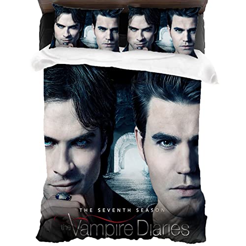 ANSSON Damon Bettwäsche 135x200cm,The Vampire Diaries Kinder Bettwäsche-Set,Mit Reißverschluss 1 Bettbezüge und 2 Kissenbezug,Horrorfilm (135x200cm+80x80cmx2, Stefan5) von ANSSON