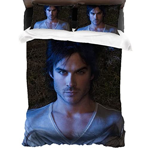 ANSSON Damon Bettwäsche 135x200cm,The Vampire Diaries Kinder Bettwäsche-Set,Mit Reißverschluss 1 Bettbezüge und 2 Kissenbezug,Horrorfilm (200x200cm+80x80cmx2, Damon6) von ANSSON