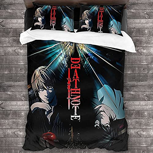 ANSSON L.Lawliet Bettwäsche Death Note Bettbezug + 2 Kissenbezug,Yagami Light Anime Kinder Bettwäsche-Sets Mit Reißverschluss Junge Geschenke (135x200cm+80x80cmx2, L2) von ANSSON