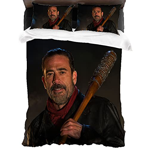 ANSSON Negan Muster Bettwäsche-Sets,TWD Bettbezug für Erwachsene,Weiche Flauschige Kinder Mikrofaser Bettwäsche mit 2 Kissenbezug (135x200cm+80x80cmx2, Negan1) von ANSSON