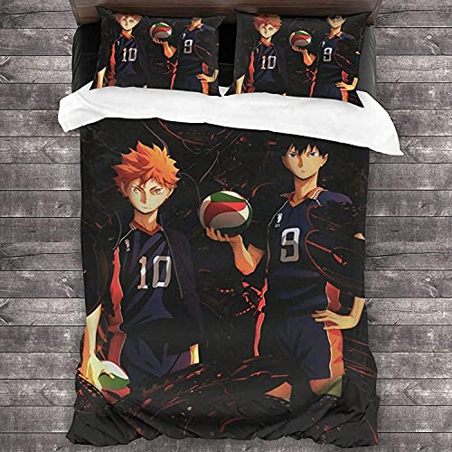 ANSSON Shoyo Hinata Kinder Bettwäsche Set Haikyuu Anime Mikrofaser Bettbezug Mit Reißverschluss,Karasuno Fanartikel 2 Kissenbezug (135x200cm+80x80cmx2, Tobio4) von ANSSON