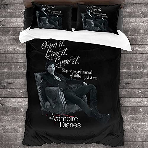 ANSSON The Vampire Diaries Bettwäsche-Sets,Damon Salvatore Kinder Bettbezüg und 2 Kissenbezug,Schlafzimmer dekorative Bettwäsche Hypoallergen (Double 200x200, Damon3) von ANSSON