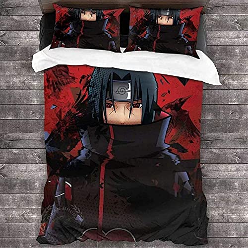 ANSSON Uchiha Itachi Kinder Bettwäsche 240x220cm,Mangekyo Sharingan Mikrofaser Bettwäsche,mit Reißverschluss Bettbezug + 2 Kissenbezug (240x220cm+80x80cmx2, Itachi5) von ANSSON