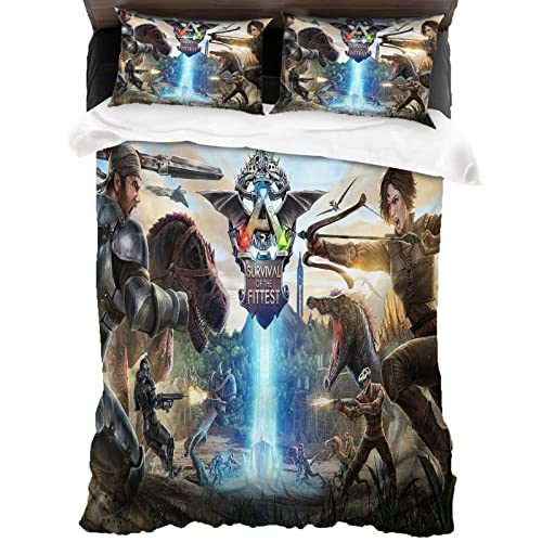 ARK Bettwäsche + Kissenbezug,ARK:Survival Evolved Bettwäsche-Sets,Teenager-Schlafzimmer dekorative Dragon Motiv Bettbezug (135x200cm+80x80cmx2, ARK1) von ANSSON