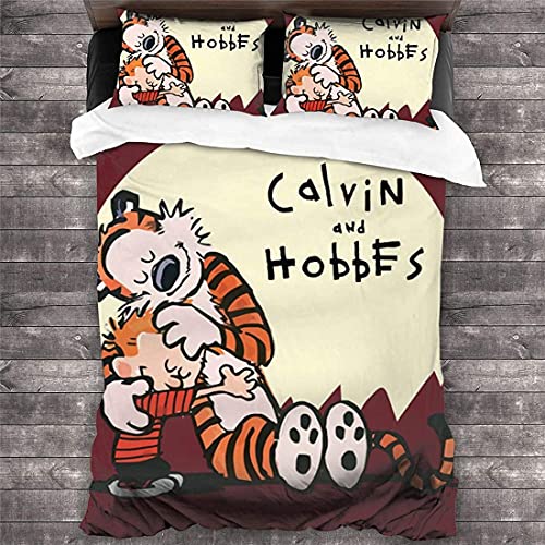 ANSSON Calvin and Hobbes Bettwäsche Mikrofaser Bettbezug Mit Reißverschluss,Kinder Deko Schlafzimmer Bettwäsche-Sets Kissenbezug (135x200cm+80x80cmx2, Calvin6) von ANSSON