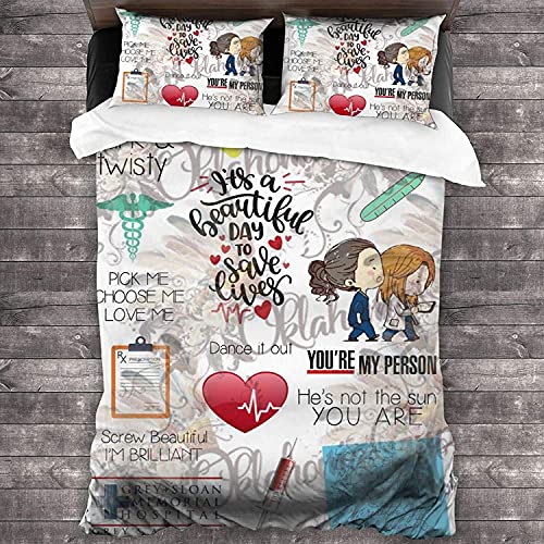 ANSSON Grey's Anatomy Bettwäsche Meredith Bettbezug + 2 Kissenbezug,Atmungsaktiv Mikrofaser Bettwäsche-Sets Erwachsene Bettdecken Bezug (155x220cm+80x80cmx2, Grey5) von ANSSON