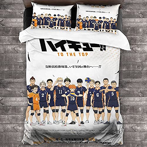 ANSSON Haikyuu Kinder Bettwäsche Anime Mikrofaser Bettbezug Mit Reißverschluss,Karasuno High School Fanartikel Bettwäsche-Sets Kissenbezug (135x200cm, Haikyuu1) von ANSSON