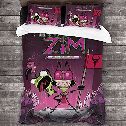 ANSSON Invader ZIM Karikatur Bettwäsche 3D Drucken Bettbezug & 2 Kissenbezug Weich Mikrofaser Bettwäsche-Sets fur Kinder Jugendliche (135x200cm+50x75cmx2, ZIM1) von ANSSON