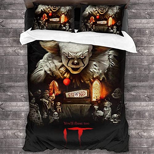 Pennywise Kinder Bettbezüge und 2 Kissenbezug It 3D-Drucken Bettwäsche-Sets Atmungsaktiv Mikrofaser Bettwäsche Kids Geschenke (135x200cm+50x75cmx2, It1) von ANSSON