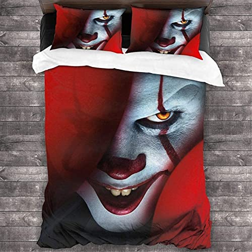 Pennywise Kinder Bettbezüge und 2 Kissenbezug It 3D-Drucken Bettwäsche-Sets Atmungsaktiv Mikrofaser Bettwäsche Kids Geschenke (155x220cm+50x75cmx2, It4) von ANSSON