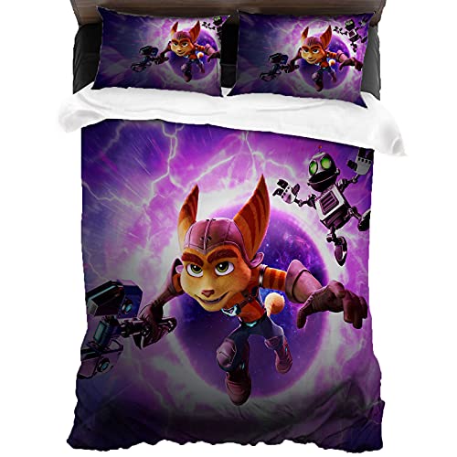 Ratchet & Clank Bettwäsche-Sets,Kinder Mikrofaser 1 Bettbezüge und 2 Kissenbezug,Spiel Motiv Schlafzimmer dekorative Bettwäsche (135x200cm+80x80cmx2, Ratchet5) von ANSSON