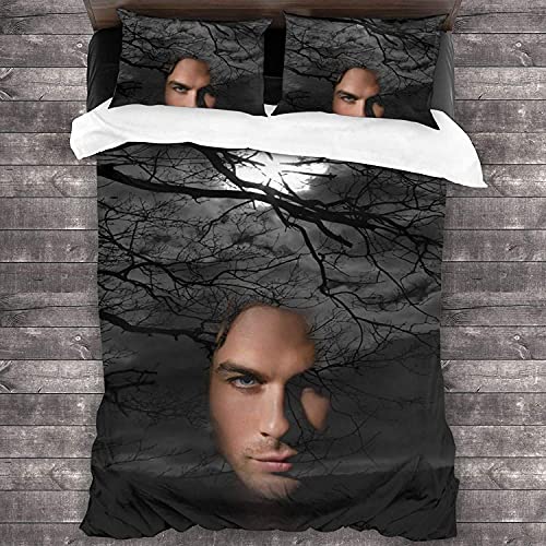 ANSSON The Vampire Diaries Bettwäsche-Sets,Damon Salvatore Kinder Bettbezüg und 2 Kissenbezug,Schlafzimmer dekorative Bettwäsche Hypoallergen (Single 135x200, V4) von ANSSON