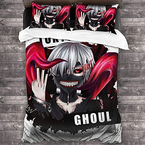 ANSSON Tokyo Ghoul Bettwäsche Kaneki Ken Kinder Bettbezüge und 2 Kissenbezug Anime Fanartikel Bettwäsche-Sets Mit Reißverschluss (155x220cm+80x80cmx2, Ghoul2) von ANSSON