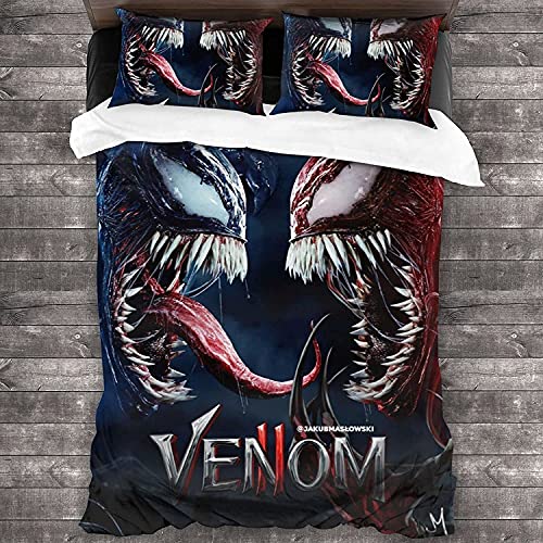 Venom Kinder Bettwäsche 135x200cm Tom Hardy Bettbezüg und 2 Kissenbezug,Carnage Schlafzimmer dekorative Bettwäsche (135x200cm+80x80cmx2, Venom1) von ANSSON