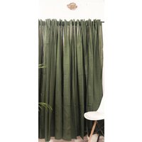 Olivgrün Gewaschenes Leinen Langer Vorhang/2 Paneele Solide Und Moderne Olive Vorhänge Für Wohnzimmer Schlafzimmer Tür Fenster Set von ANTARMANA