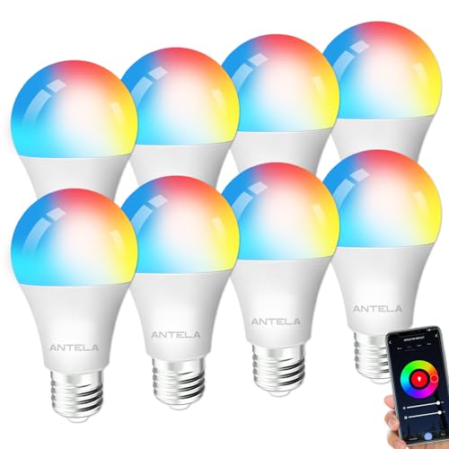 ANTELA Alexa Glühbirne E27 9W 806LM RGB 2700K-6500K Warmweiß Kaltweiß Licht Smart WLAN LED Dimmbare Birne Lampe, Kompatibel mit Google Home, 8PCs von ANTELA