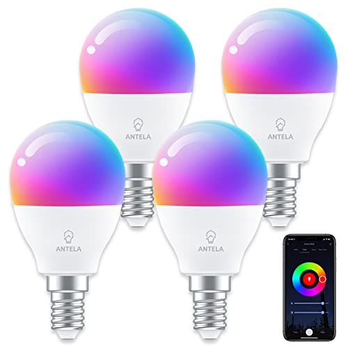 ANTELA Alexa Glühbirne G45 E14 4.5W LED Lampen Smart WLAN Birne RGB Kaltweiße Warmweiße Licht, APP Steuerung, Sprachsteuerung, Kompatibel mit Alexa, Google Home, 4 PCs von ANTELA