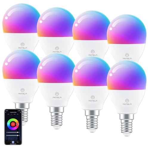 ANTELA Alexa Glühbirne G45 E14 4.5W LED Lampen Smart WLAN Birne RGB Kaltweiße Warmweiße Licht, APP Steuerung, Sprachsteuerung, Kompatibel mit Alexa, Google Home, 8 Stück von ANTELA