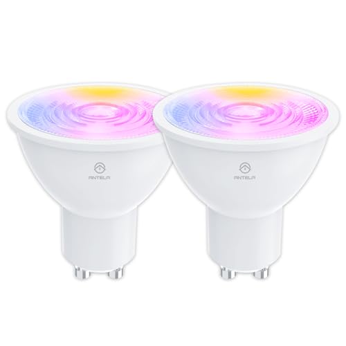 ANTELA Alexa Glühbirne Gu10 4,5W 350 LM Smart WLAN LED RGB Dimmbare Birne Lampe, Warmweiß/Kaltweiß Licht (2700K-6500K), APP Steuern Kompatibel mit Google Home, 40° Abstrahlwinkel, 2 Stück von ANTELA