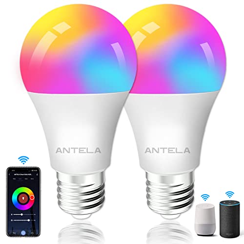 ANTELA Alexa Glühbirnen E27 10W Smart LED Lampe Mehrfarbige Birne, App Steuern Kompatibel mit Google Home, Warmweiß/Kaltesweiß Licht, Kein Hub Benötigt (2PCs) von ANTELA