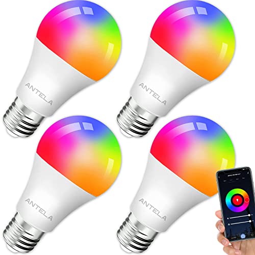 ANTELA Alexa Lampe WLAN Glühbirne E27, 9W LED RGB Birne, Warmweiß (2700K) Kaltweiß (6500K), APP Steuern Kompatibel mit Alexa, Google Home, 4 PCs von ANTELA