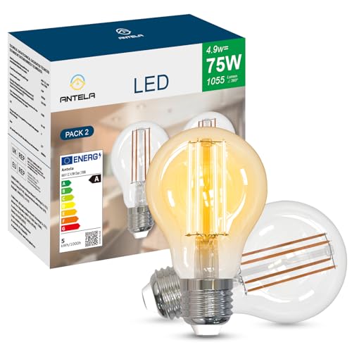 ANTELA E27 LED Lampe 5W 1055LM 2700K Warmweiß Licht ersetzt 75W, Klasse A Energiesparlampe, nicht Dimmbar, ErP，2PCs von ANTELA