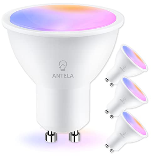 ANTELA Alexa Glühbirne Gu10 5W LED WLAN Smart RGB Birne Lampe Warmweiß (2700K) Kaltweiß (6500K), APP Steuern Kompatibel mit Google Home, Alexa, 4 Stück von ANTELA