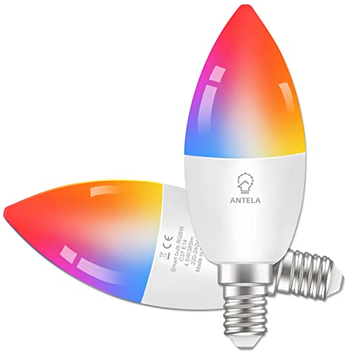 ANTELA Alexa Glühbirne E14 LED Lampen Smart WLAN Dimmbar Birne RGB 16 Millionen Farben 2700-6500K, Fernbedienung, Sprachsteuerung, Kompatibel mit Google Home, Kein Hub Erforderlich, 2 PCs von ANTELA