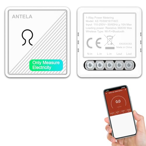 ANTELA Smart Relais WLAN und Bluetooth 1 Kanal 16A, Nur mit Energieüberwachung, Smart Life APP, Kein Hub erforderlich, 2PC von ANTELA