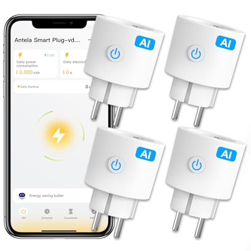 ANTELA Smart WLAN Steckdose AI mit Strommessung Überwachung der Elektrizitätsrechnung 16A, kompatibel mit Google Home, Alexa, Smart Life APP Fernsteuerung, 4 stück ANTELA Smart WLAN Steckdose AI mit Strommessung Überwachung der Elektrizitätsrechnung 16A, kompatibel mit Google Home, Alexa, Smart Life APP Fernsteuerung, 4 stück von ANTELA
