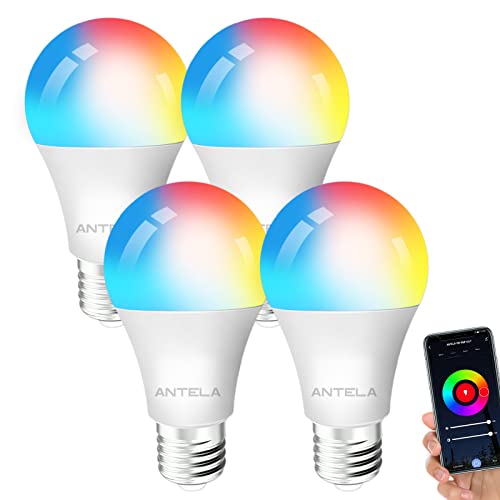 ANTELA Alexa Glühbirne E27 9W 806LM RGB 2700K-6500K Warmweiß Kaltweiß Licht Smart WLAN LED Dimmbare Birne Lampe, Kompatibel mit Google Home, 4PCs von ANTELA