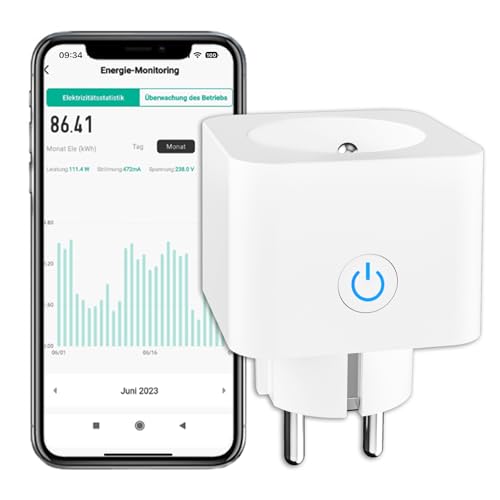 ANTELA Intelligente Steckdose, WiFi (FR) 16 A, Stromüberwachung, Typ E, intelligente Steckdose, kompatibel mit Alexa/Google Home, Smart Life App-Steuerung, Zeitpläne und Timer, Weiß von ANTELA