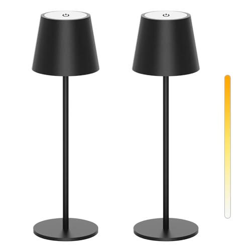 ANTELA Tischlampe Akku kabellos Dimmbare LED Tischleuchte Outdoor, 3000K/4000K/5000K, Metallmaterial für InnenAußen Restaurant/Schlafzimmer/Bar, IP44, Schwarz, 2 Stück von ANTELA