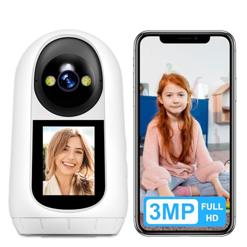 ANTELA Überwachungskamera Innen 3MP, 2.4GHz WLAN IP Kamera, Zwei-Wege-Videokamera mit 2,4-Zoll-Bildschirm, 355°/90°, IR-Nachtsicht und Bewegungserkennung, kompatibel mit Alexa/Google Home von ANTELA