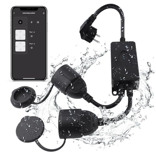 ANTELA WLAN Smart Steckdose IP44 Wasserdichte Outdoor AußenSteckdose mit Strommessung, 2 Ausgänge, Alexa, Google Home, 16A, Smart Life APP von ANTELA